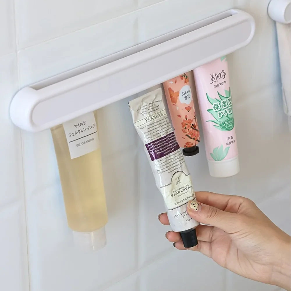 Adhesive Bathroom Organizer No Drill Toothpaste Holder Wall Mounted Storage Clip for Tubes and Facial Cleanser Bottles Oasis Select