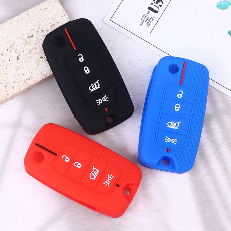 Silicone Key Shell Cover for Jeep Cherokee, Compass S, Renegade, Grand Commander, and ForJcuv Charger Oasis Select