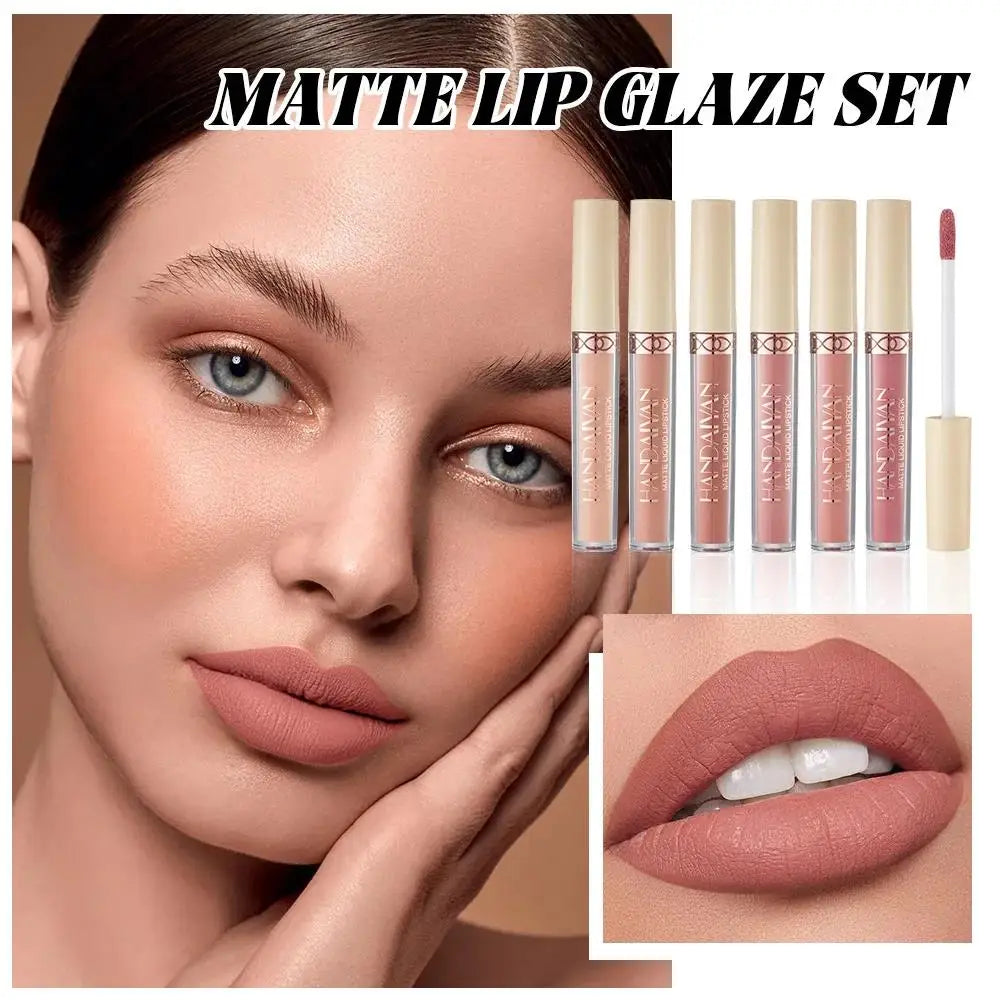 HANDAIYAN 6-Color Velvet Matte Liquid Lipstick Set – Waterproof