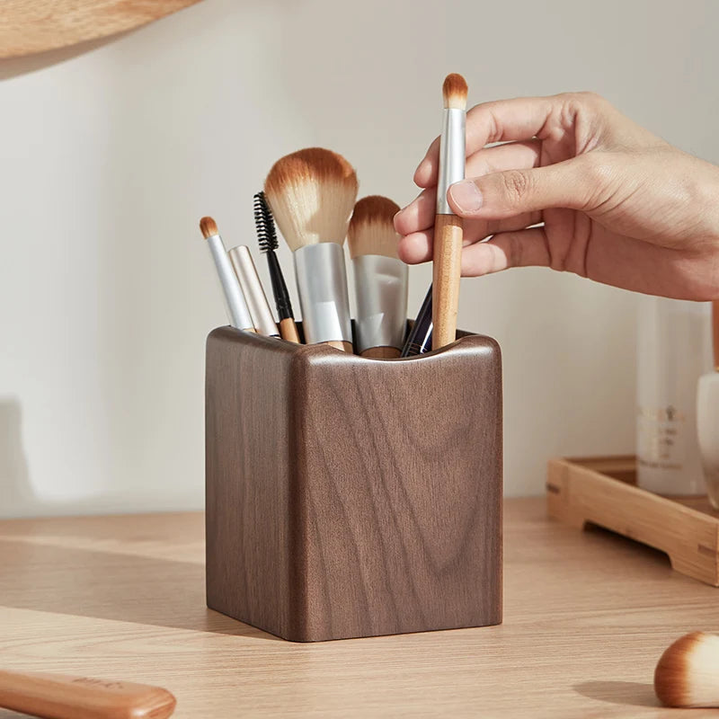 Walnut Wood Makeup Brush Storage Bucket Large-capacity Dressing Table Desktop Brush Storage Bucket Makeup Tool Storage Box Oasis Select