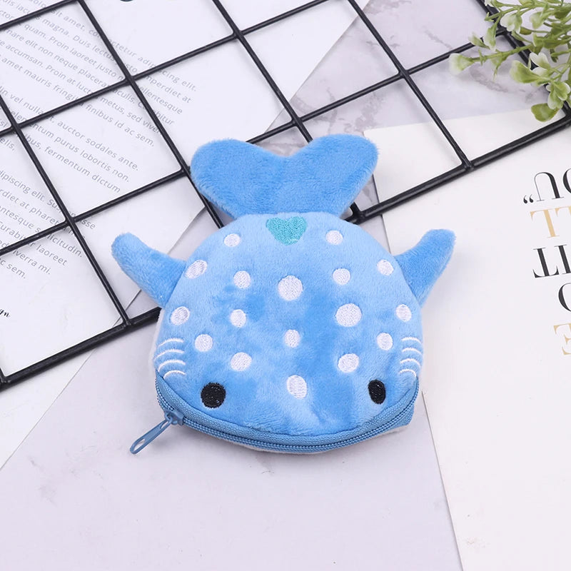 Cute Blue Shark Mini Whales Coin Purse Plush Zipper Coin Wallet Designer Women's Small Change Bag Key Earphone Pouch Oasis Select MR-01