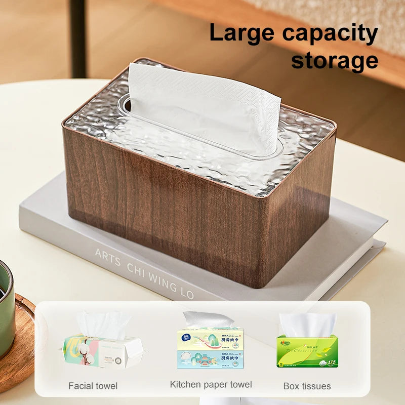 Wood Grain Tissue Box Cover with Acrylic Lid, Tissue Box Cover Rectangle for Living Room, Tissue Box Household Paper Towel Oasis Select