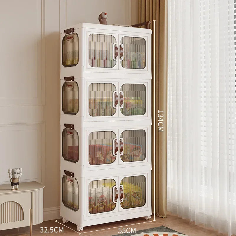 Light luxury cream wind cart storage cabinet, installation-free storage cabinet, double door multi-layer thickened storage box Oasis Select Large 4 floors