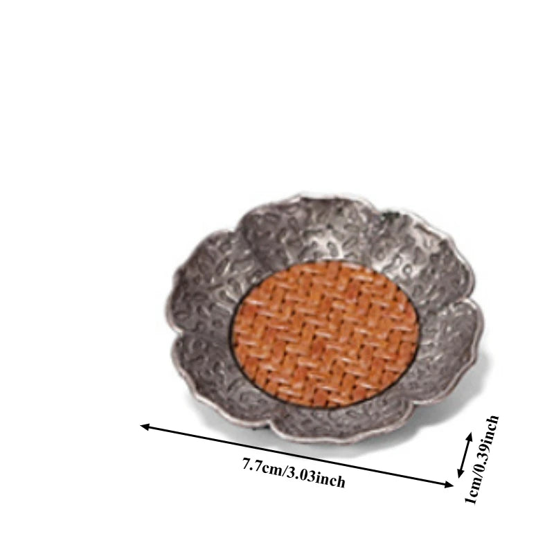 2pcs Chinese Hammer Patterned Alloy Rattan Mat Water Cup Pad Retro Rattan Woven Lotus Cup Holder Heat Insulation Pad Tea Set Pad Oasis Select