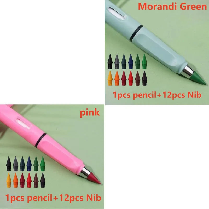 1/2set Kawaii 12 Colors Eternal Pencil No Ink Unlimited Pencils School Kids Art Painting Color Sketch Writing Stationery Oasis Select 2set mix 6
