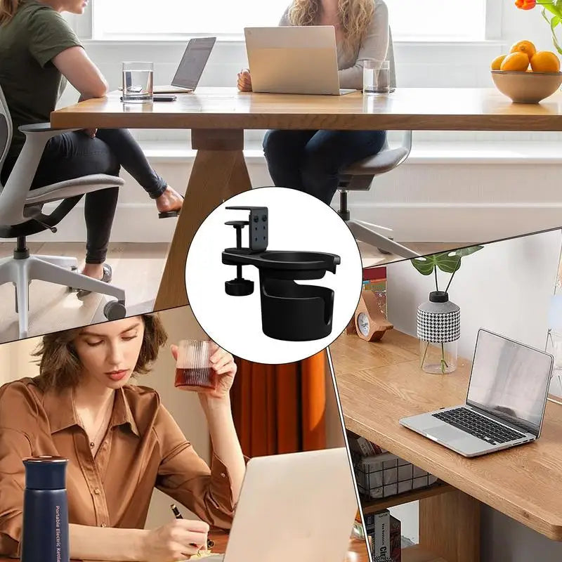 Desk Cup Holder Clamp Adjustable Anti-Spill Coffee Cup Holder 360 Degree Rotating Table Edge Clamp Cup Holder Anti-Fall Desk Oasis Select