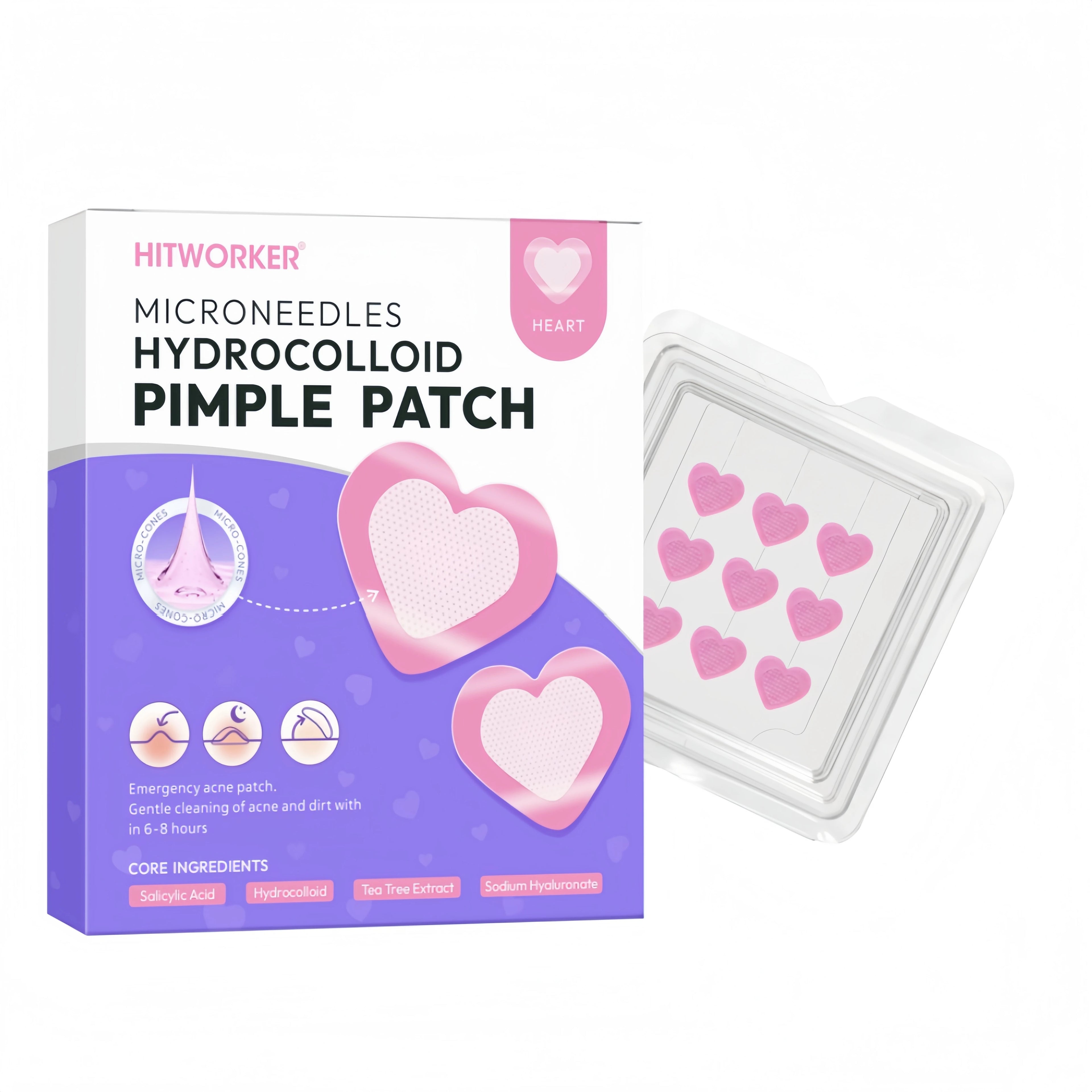 18/9pcs Water Colloidal Pink Heart shaped Micro Needle Acne Patch - Waterproof, Alcohol Free, Used to Absorb Acne Secretions Oasis Select 9PCS