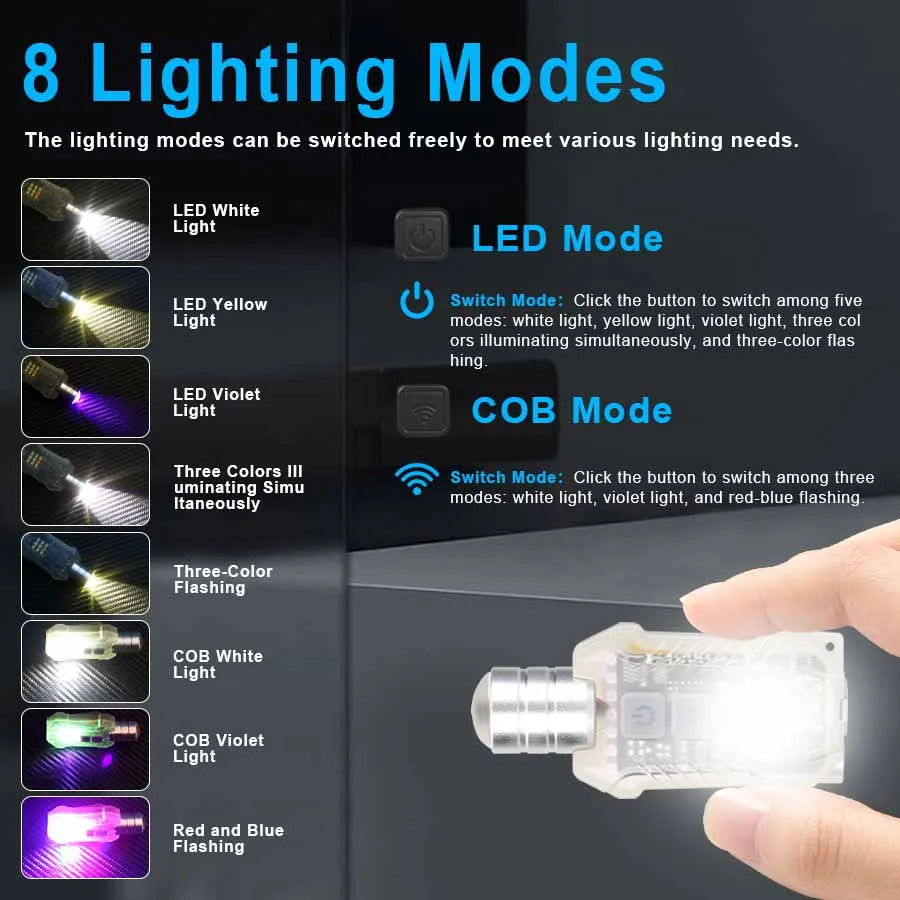 Mini LED Keychain Flashlight 3 Light Sources Rechargeable Flashlight Emergency COB Floodlight Outdoor Portable Pen Clip Headlamp Oasis Select