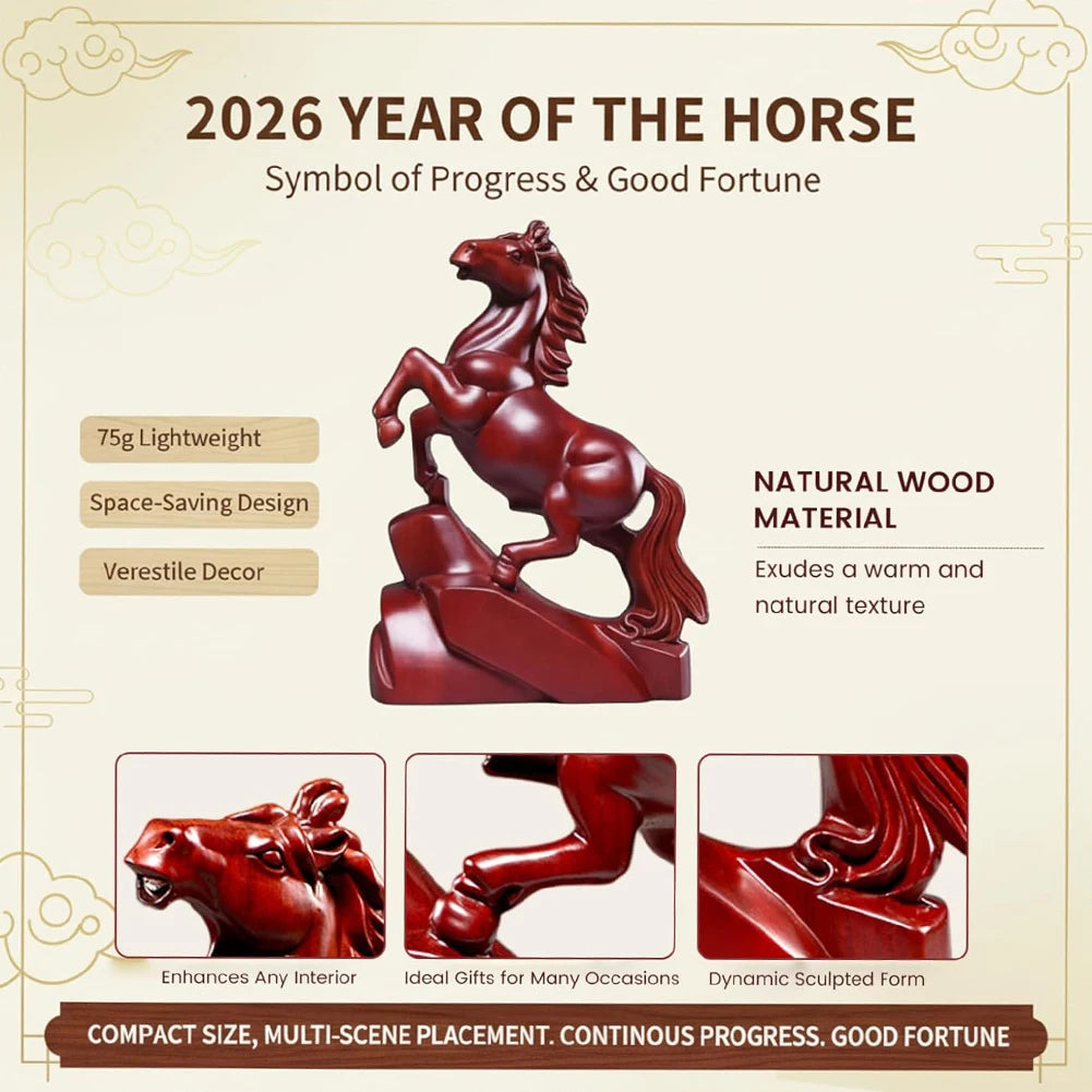 2026 Year of the Horse Figurine | Chinese New Year Wood Statue