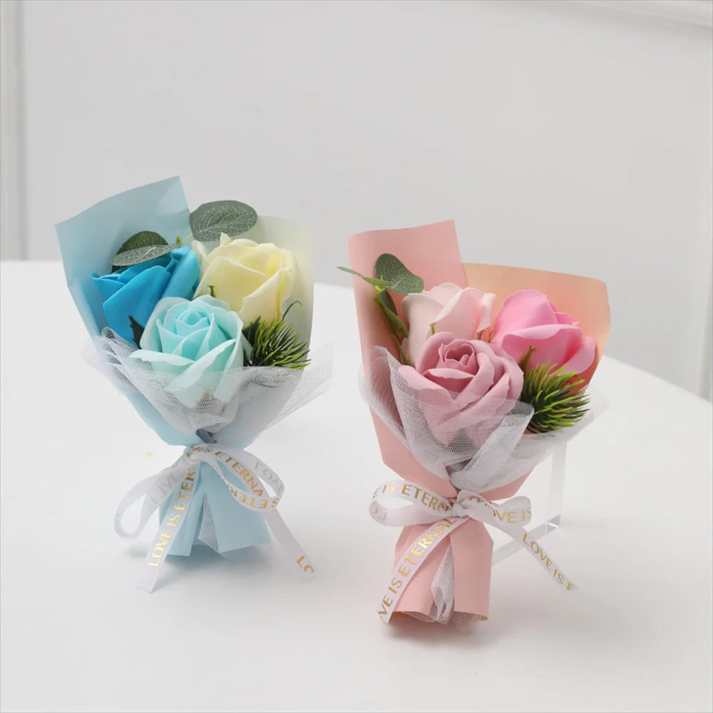 3 Heads Soap Rose Bouquet Valentines Day Gift For Friends Wedding Bouquet Home Decor Rose Flower Bouquet Wedding Party Gift 2024 Oasis Select