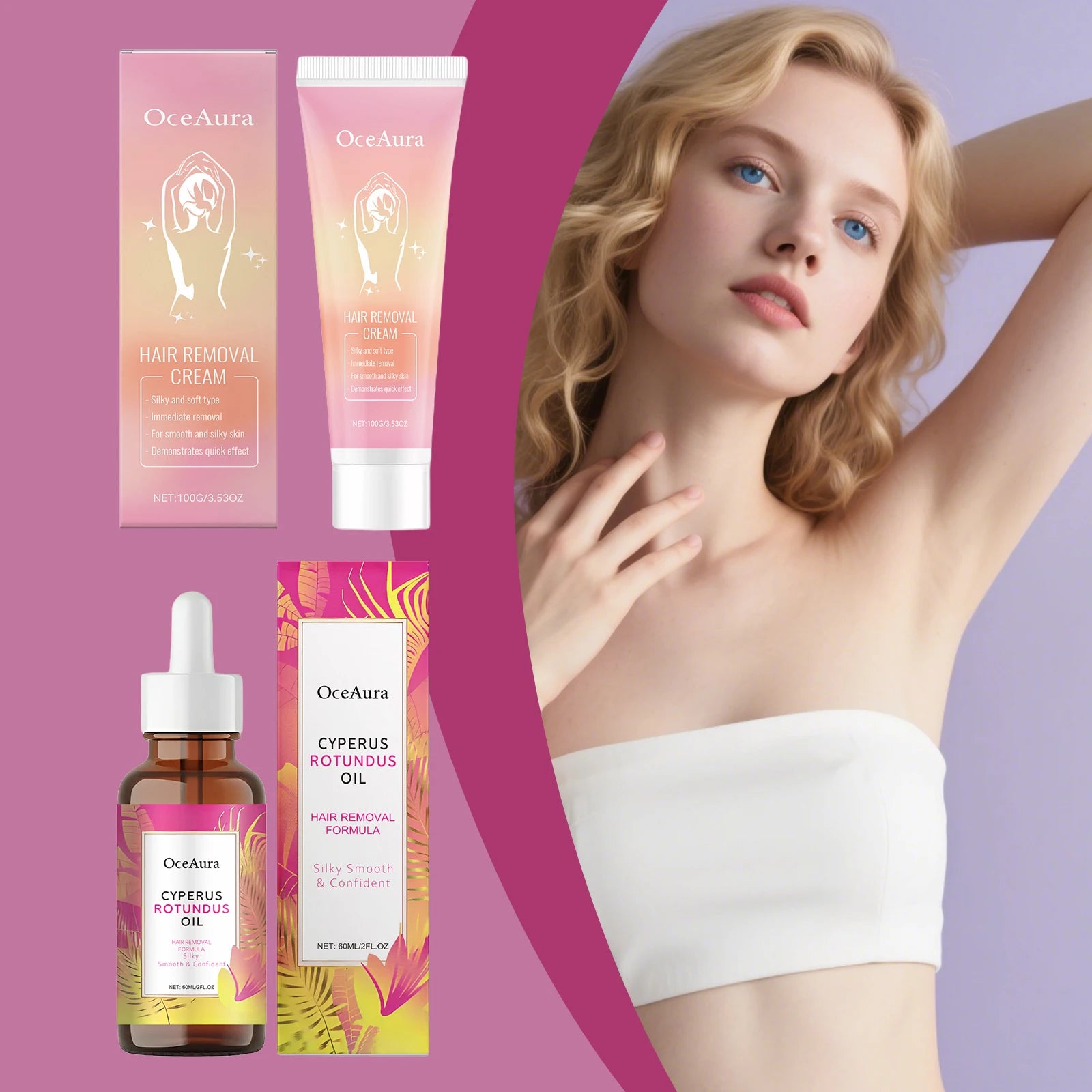 Hair Removal Cream for Armpit Leg Arm Painless Hair Removal Hair Growth Inhibitor Smoothing Moisturizing Cyperus Rotundus Oil Oasis Select