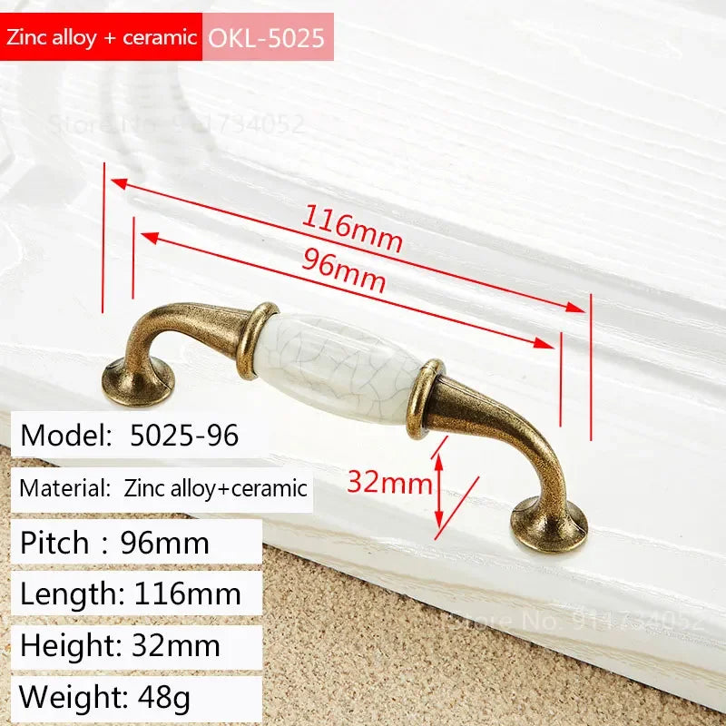 Cupboard Kitchen Hardware Retro European Fashion Cabinet Drawer Handles Bronze Closet Dresser Knobs Zinc Alloy and Ceramic Oasis Select 96-4