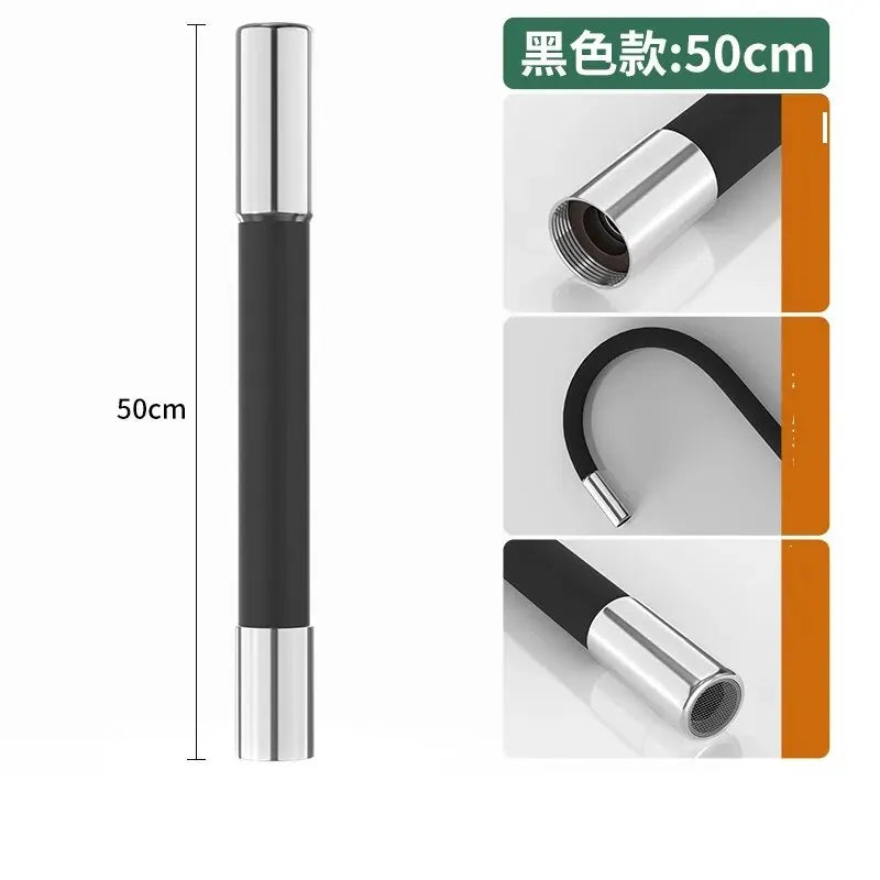 Kitchen Faucet Extension Extender Universal 360° Rotating Silicone Flexible Hose Water Tap Pipe Tube for Bathroom Wash Basin Oasis Select Black50cm