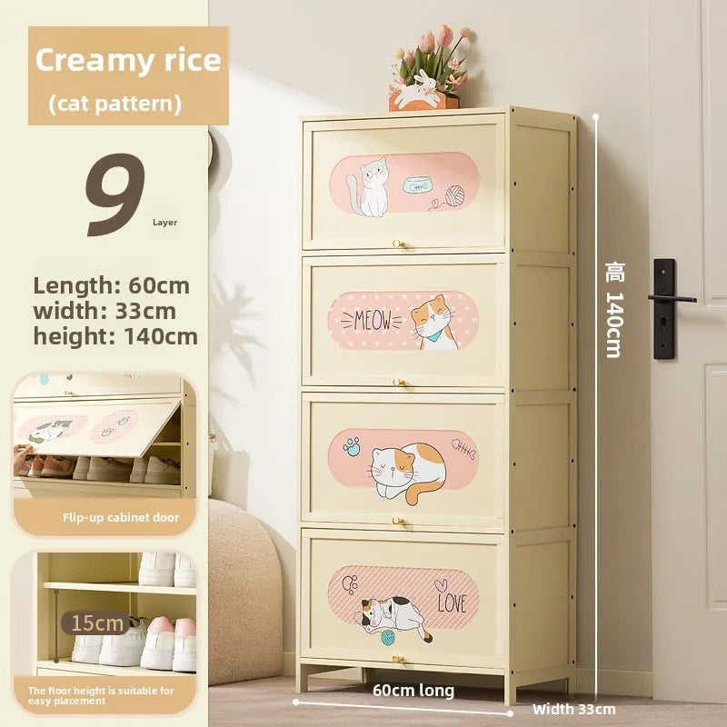 Household indoor large-capacity floor-to-ceiling multi-layer shoe rack entrance integrated dust-proof cartoon locker Oasis Select Nine floors 60