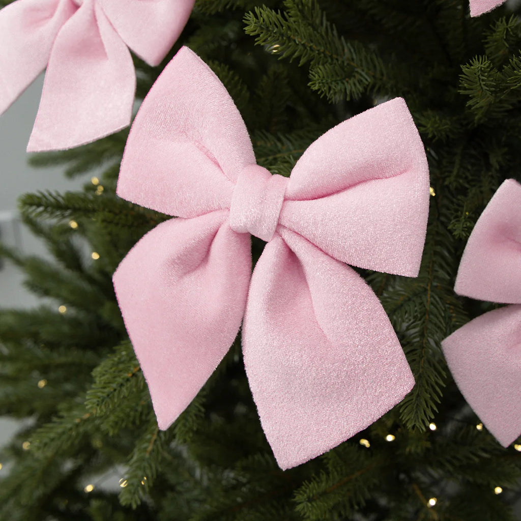 Velvet Christmas Bow Ornament – Pink, Green & White | Tree Decor