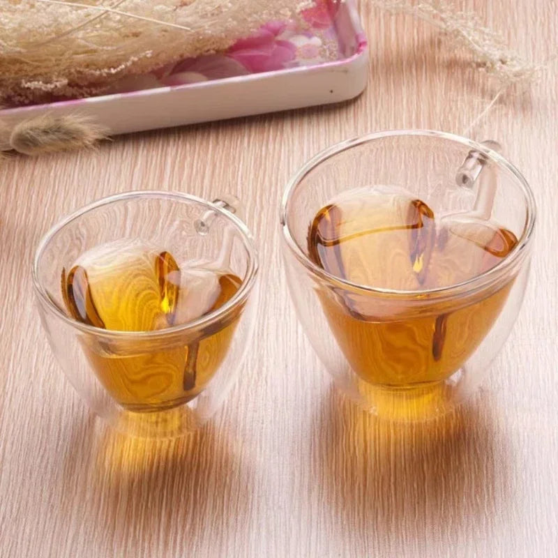 Heart Shaped Mug Double Wall Glass Cup Heat-Resisting Solid Color Wine Glasses Tea Mugs Milk Espresso Coffee Cup for Gift Oasis Select 180ml 180-240ml