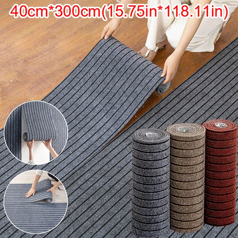 40cmx3m DIY Solid Color Striped Kitchen Door Mat Floor Mat Room Decoration Self-adhesive Non-slip Carpet Home Decor Hallway Rug Oasis Select