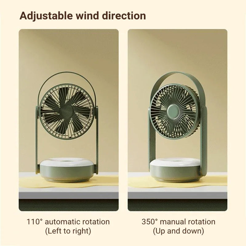 10000mAh Rechargeable Fan – LED Light, Remote, Table & Wall Mount