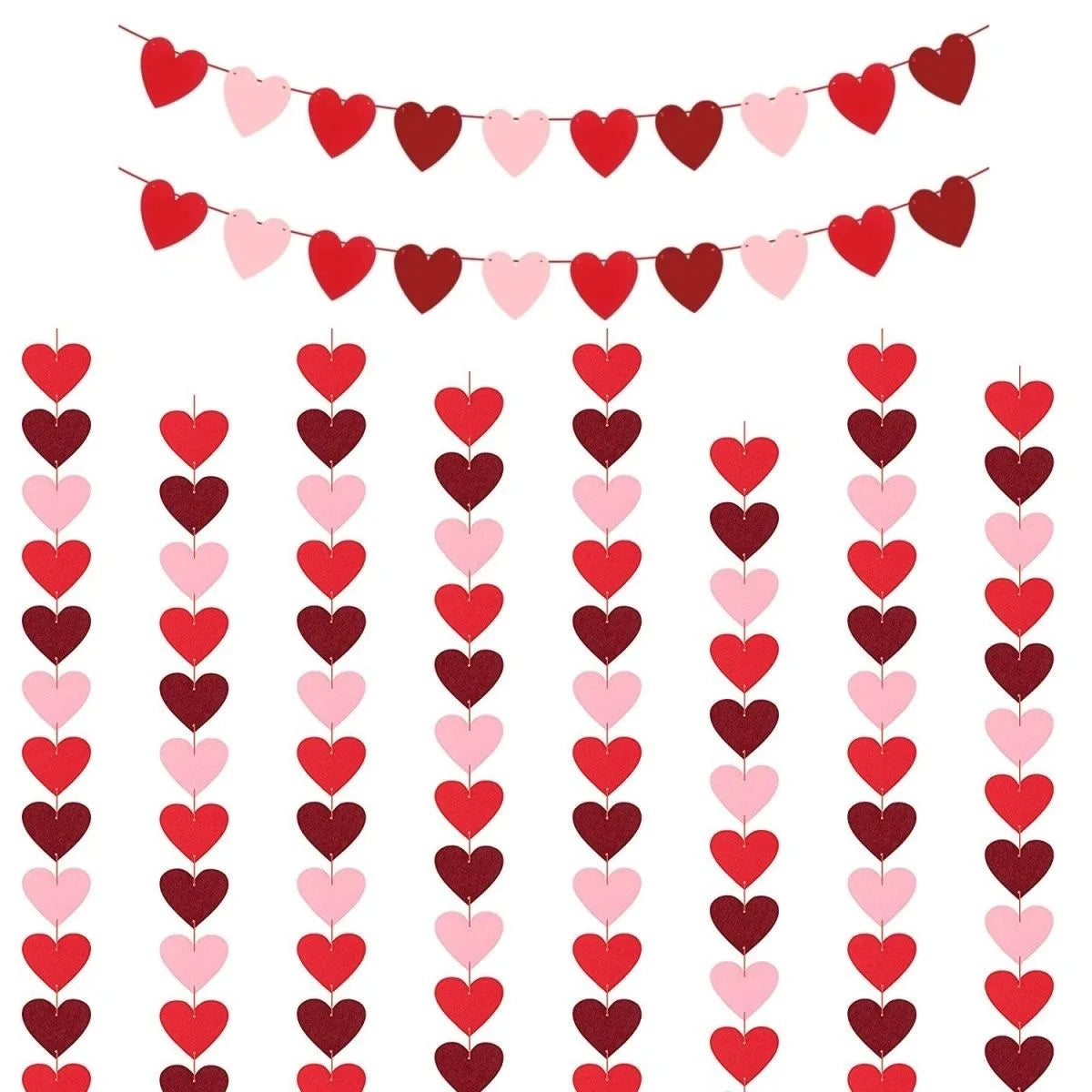 Valentine Hanging Banner Garland Bunting Red Love Heart Paper Banner Door Hanging Ornament Wedding Birthday Party Decoration Oasis Select