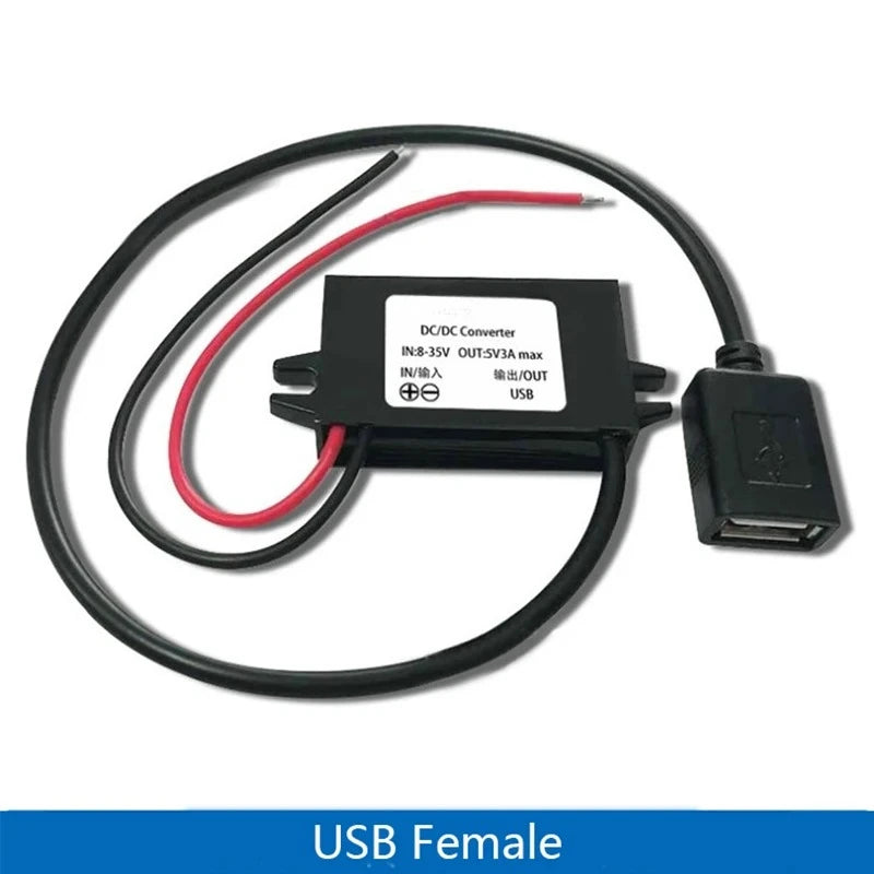 12V24V to 5V 3A Micro Mini USB Step Down Voltage Power Supply Output Adapter DC-DC Car Power Converter with Reverse Protection Oasis Select USB square Female 12V24V 5V 3A