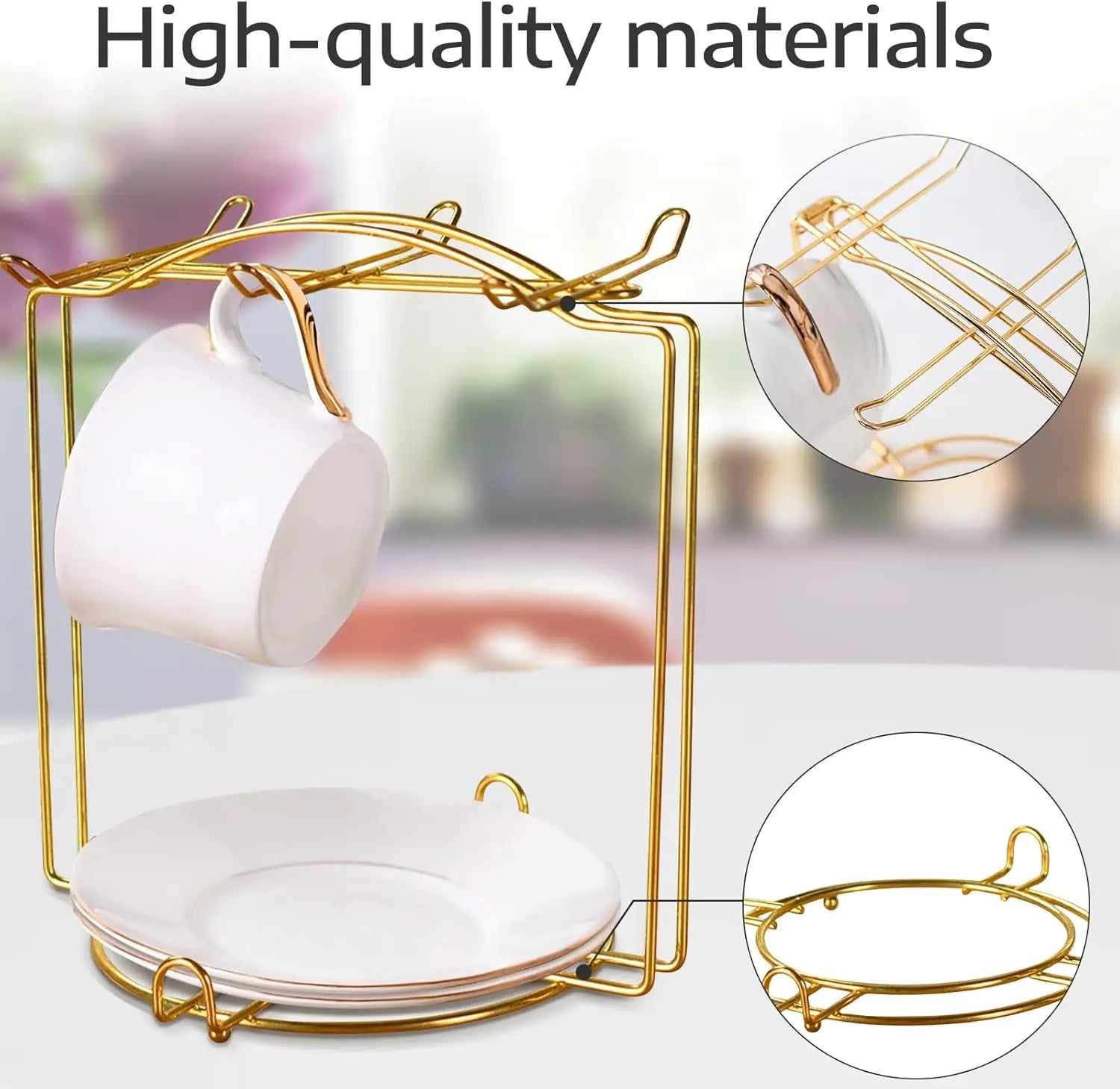 Tea Cup Saucer Display Stand Solid Metal One Piece Countertop Kitchen Cafe Bar Space Saving Organizer Decor Rack Oasis Select