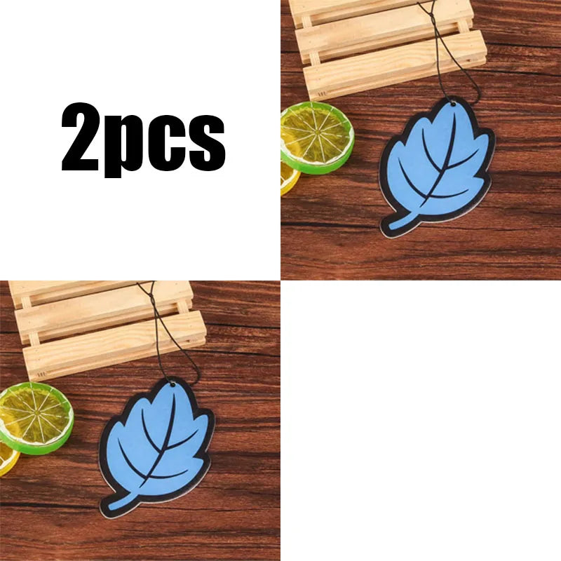 1/2/3/4Pcs Car Air Freshener Natural Scented Tea Paper Auto Hanging Vanilla Perfume Fragrance Leaf Shape Car Interior Oasis Select 2pcs-blue