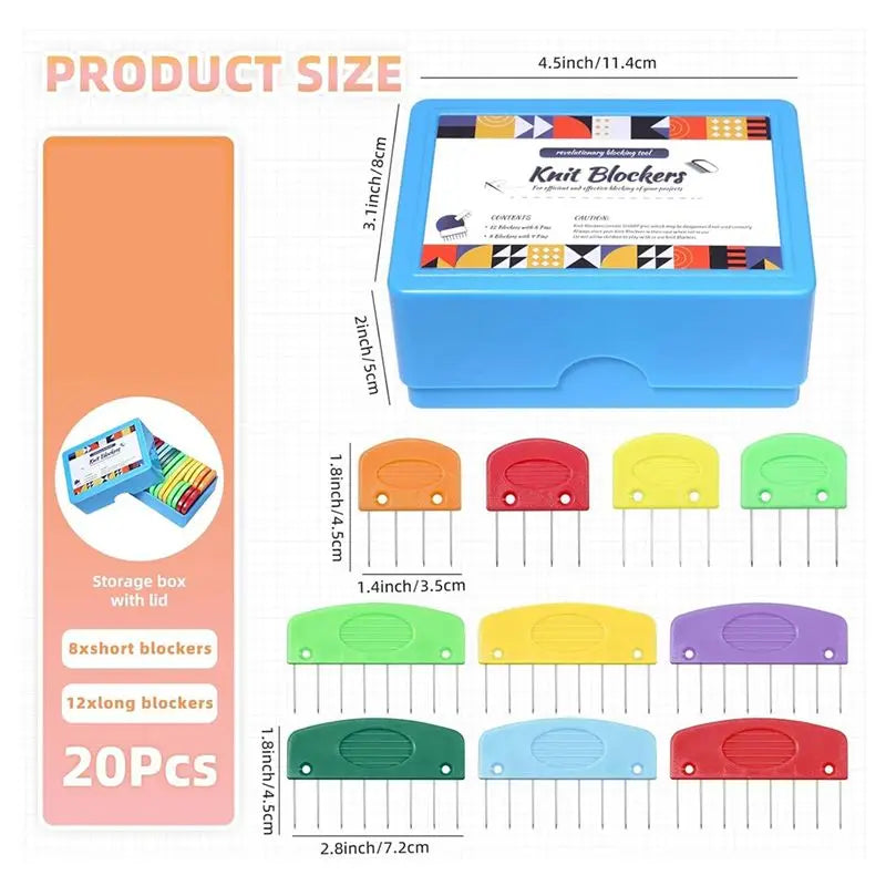 LIKE WISH 20 Pcs Knit Blocker Pins Combs, Color Knit Blockers Combs For Blocking, Rainbow Knitting Blockers Pins For Blocking Ma Oasis Select