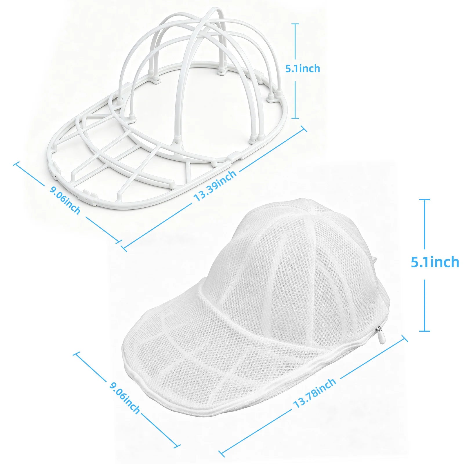 Upgraded 2-Layer Hat Washing Cage + Mesh Laundry Bag Set, Anti-Deformation Baseball Cap Washer Protector Frame, Machine Washable Oasis Select white hat rack set