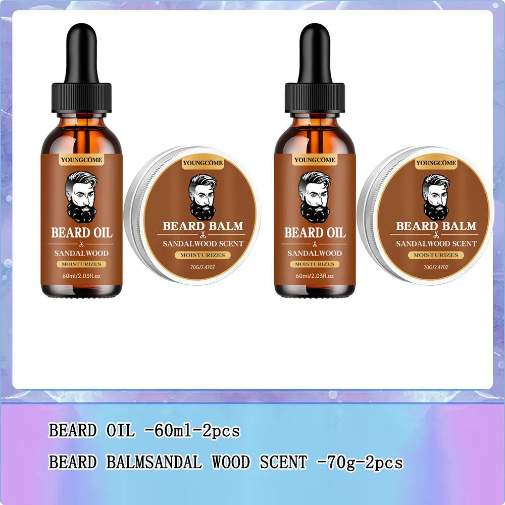 YOUNGCOME Beard Growth Oil & Sandalwood Balm | Argan Oil Kit Beard Care Kit Oasis Select Set-B