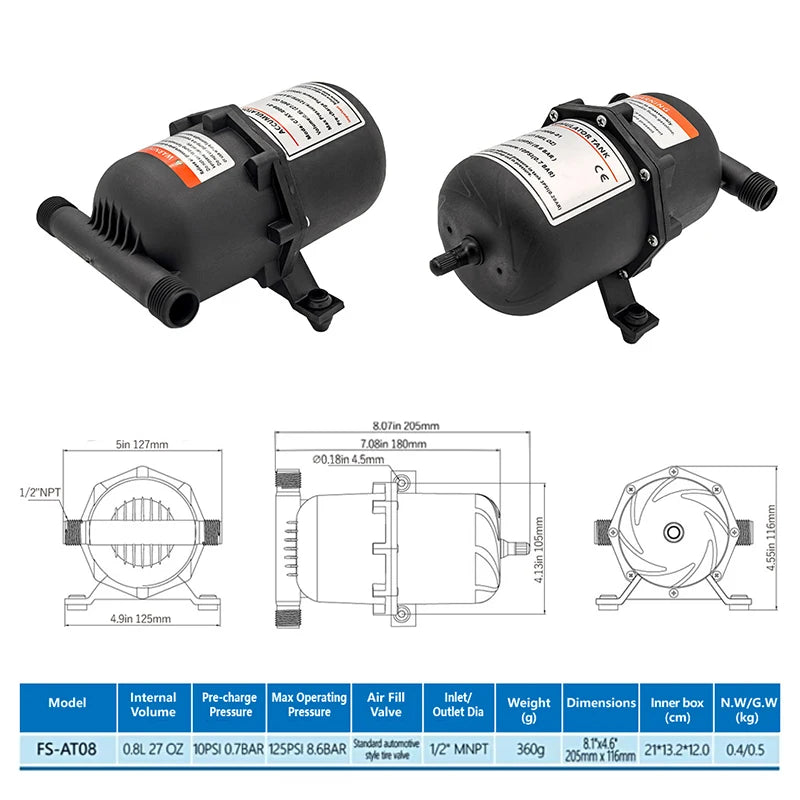 Yacht Suitable Diaphragm Pump; Micro Pressure Water Pump Tank 0.8L; RV Constant Flow Gas Storage Equipment. Oasis Select