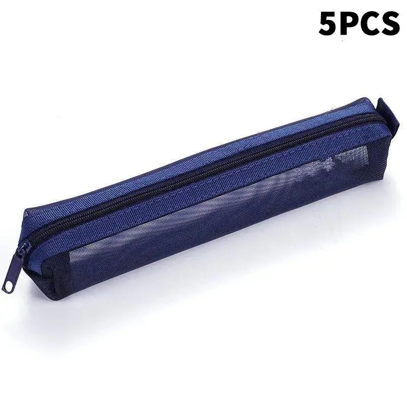 1/5Pcs Mesh Pencil Case Portable Zipper Pouch Stationery Organizer Students Exams Pencil Case School Stationery Supplies Oasis Select 5PCS Blue