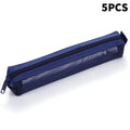 1/5Pcs Mesh Pencil Case Portable Zipper Pouch Stationery Organizer Students Exams Pencil Case School Stationery Supplies Oasis Select 5PCS Blue