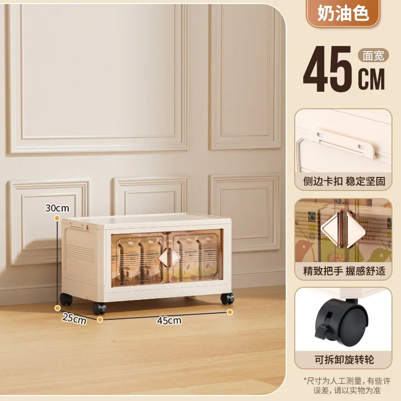 45cm Foldable Width Plastic Storage Box with Wheels Multi-Layer Clothing Cabinet Organizer for Books Kitchen Oasis Select 45cm-Cream-1 Layers