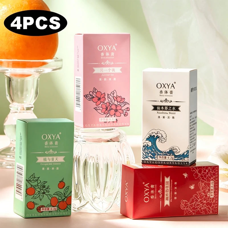 4pcs Portable Body Balm, with 4 Different Fragrances Including Sandalwood, Jasmine, Lavender, Etc., Lasting for 24 Hours Oasis Select