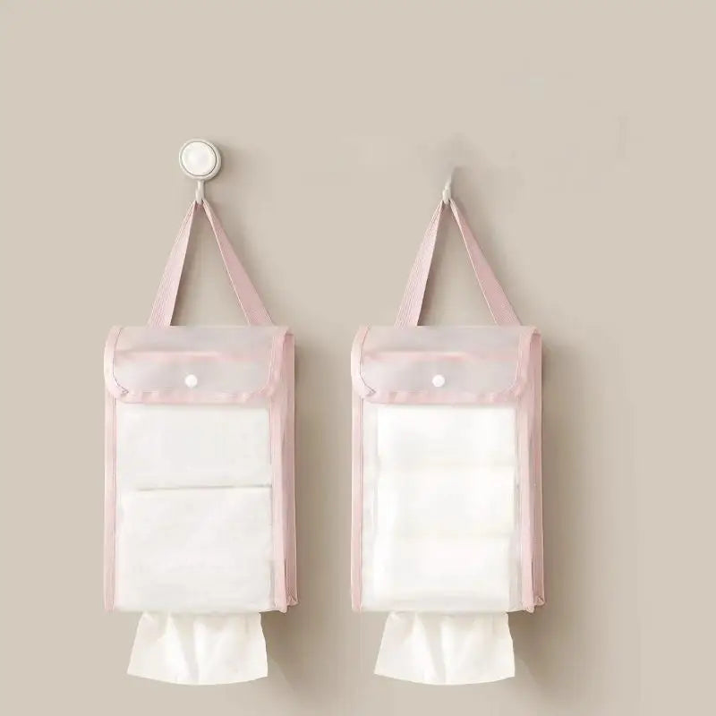 SUSU 1PCS Wall Mounted Tissue Holder Bag Waterproof Hanging Storage Pouch Multi Purpose Organizer for Bathroom Kitchen Oasis Select