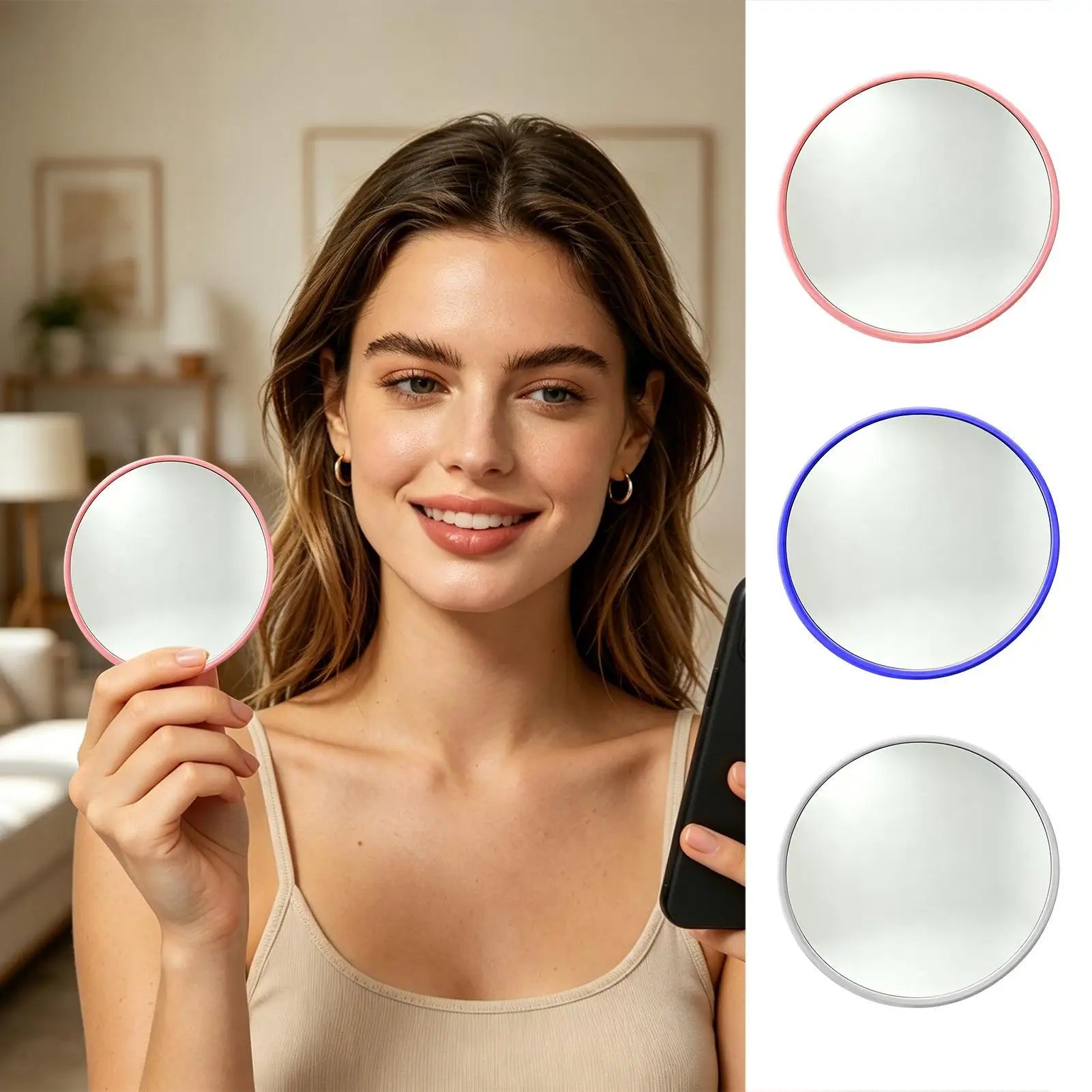 9.5cm Mini Round Mirror Travel Selfie Mirrors Portable Convex Wide-angle Spherical Mirror for IPhone Vlogging Convex Mirror Oasis Select