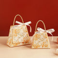 Wedding Candy Box Bow Ribbon Printing Flower Chocolate Cookie Party Supplies Gift Bag Kraft Paper Gift Packaging Box With Handle Oasis Select Champagne-L Other
