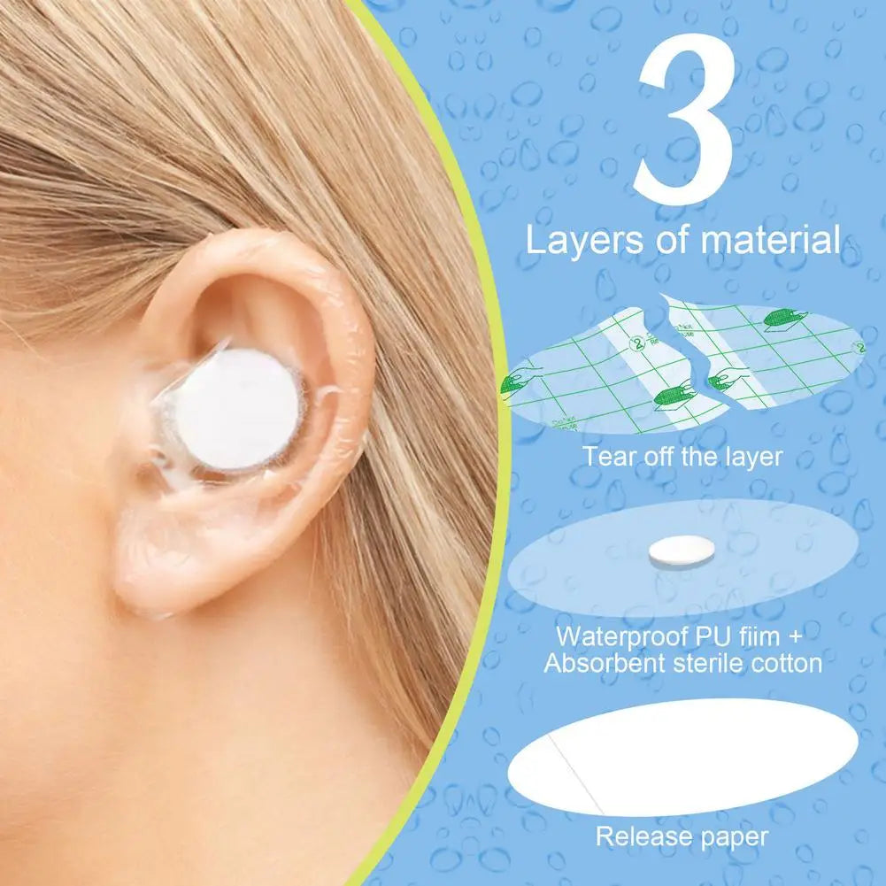 60pcs Waterproof Ear Stickers, Oval Cotton Waterproof Ear Water Protectors Ear Patches Ear Covers for Swimming Shower Protection Oasis Select