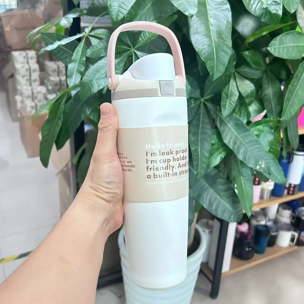 24oz Insulated Tumbler with Handle, Double Wall Stainless Steel Water Bottle, Leak Proof Dual Spout with Built-in Straw Oasis Select Beige