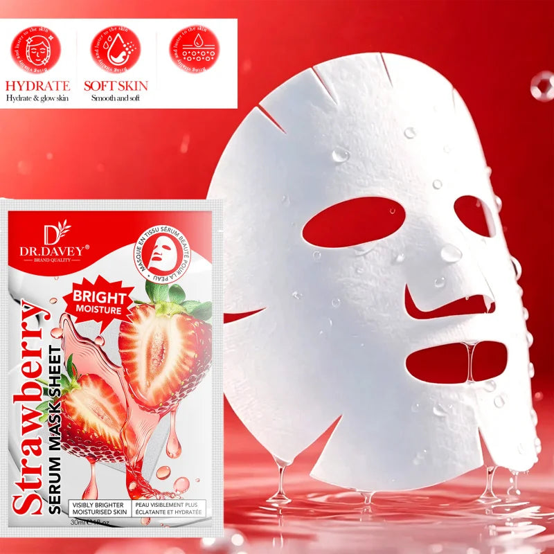DR.DAVEY Strawberry Serum Sheet Mask – Moisturizing, 10 Pack