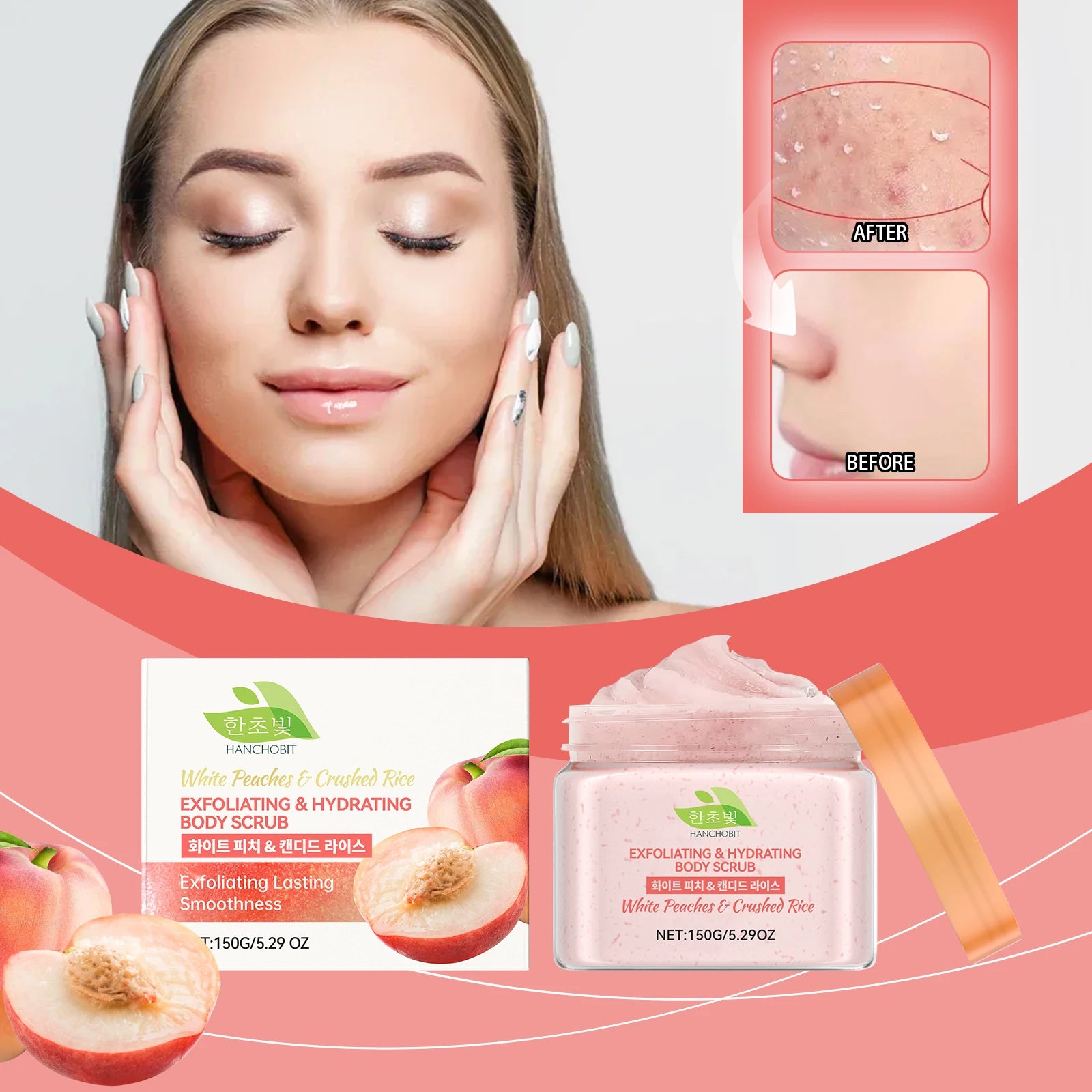 Hanchobit White Peach Rice Body Scrub – Brighten & Exfoliate Body Scrub Oasis Select