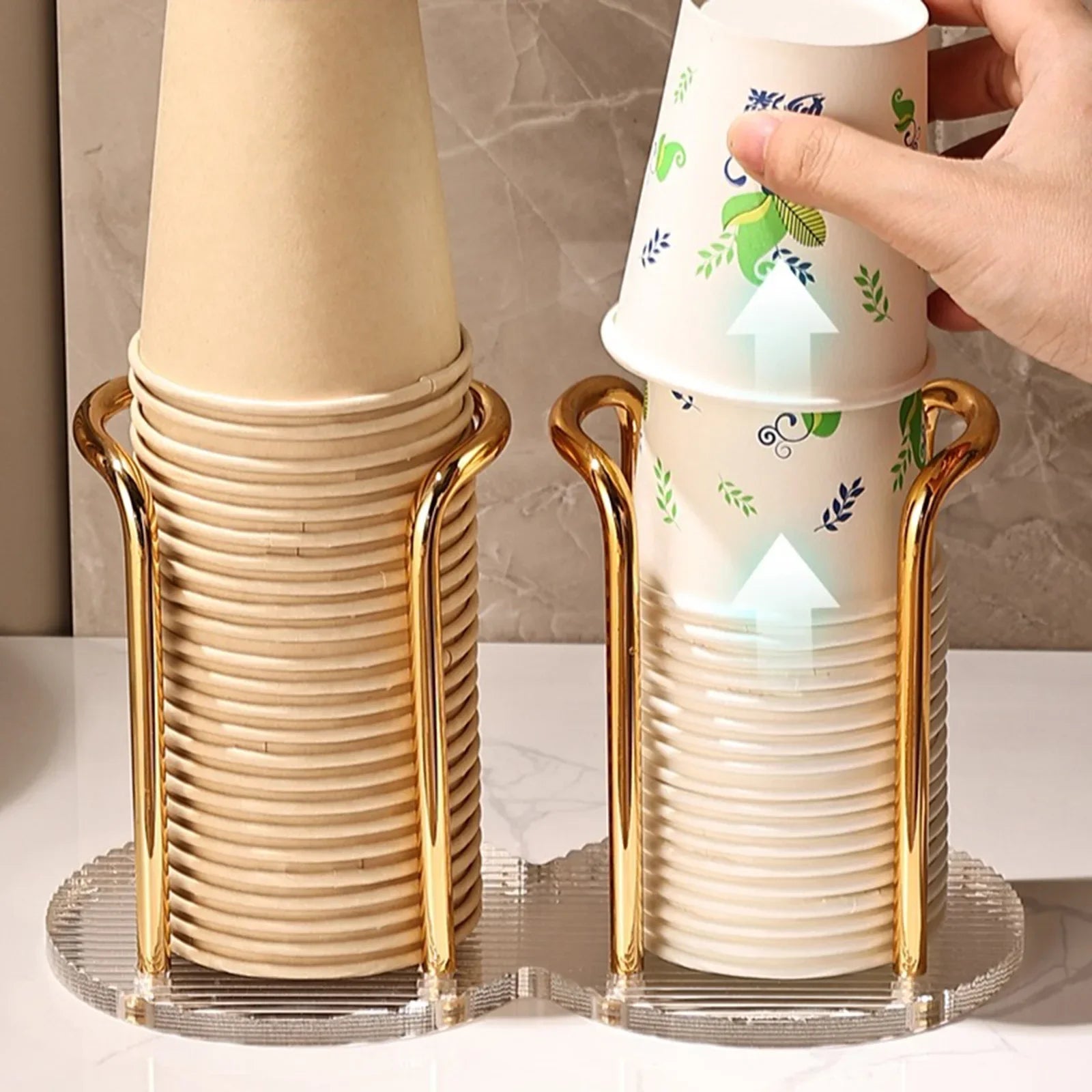 Luxury Disposable Cup Storage Holder Water Tea Cups Dispenser Rack Shelf with Longer Stick Mug Display Stand Home Organizer Oasis Select