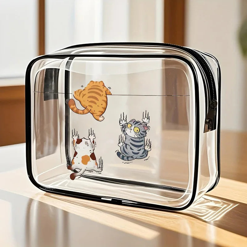 Waterproof Transparent PVC Zipper Makeup Bag Portable Travel Toiletry Storage Bag Cosmetic Organizer Case Cosmetic Bag Oasis Select three cats