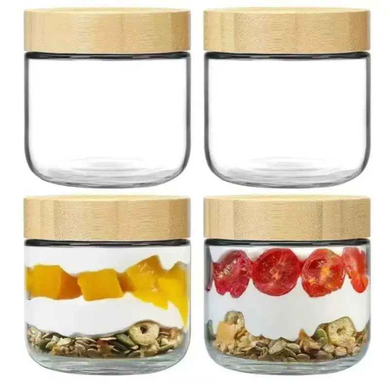 4 Pack Overnight Oats Containers with Airtight Bamboo Lids, Wide Mouth Clear Glass Mason Jars for Meal Prep, Food Storage Oasis Select