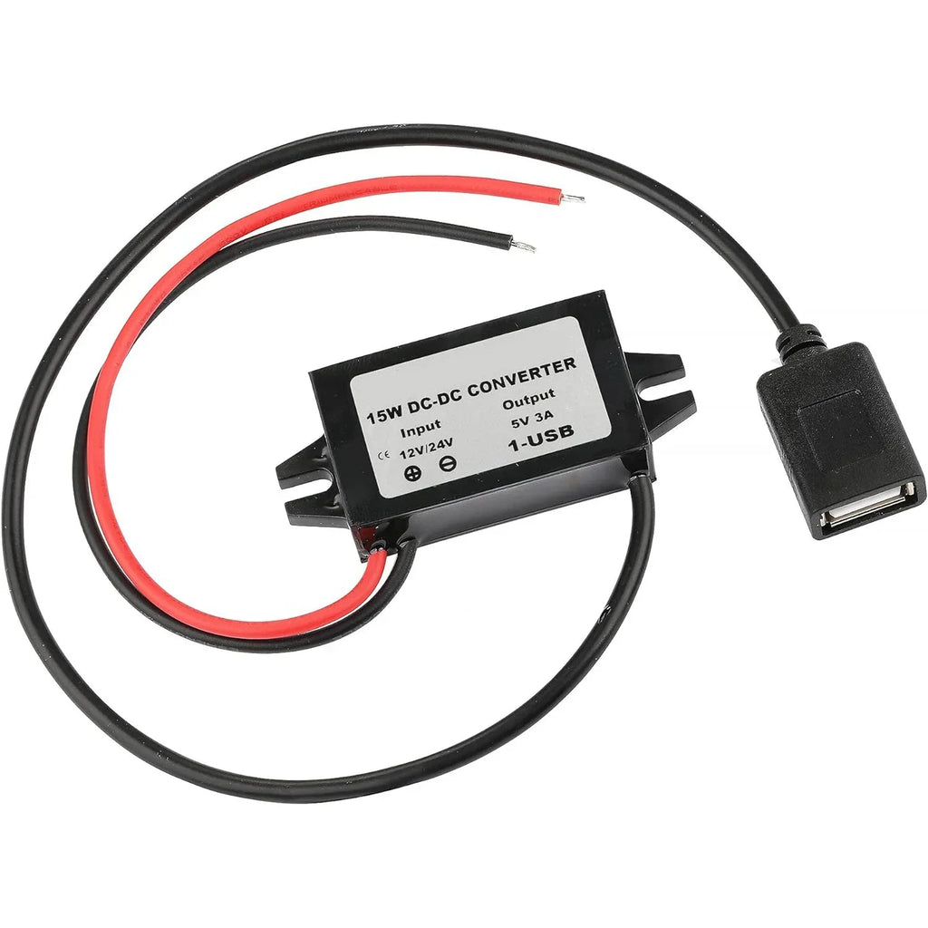 12V/24V to 5V 3A Power Adapter Converter DC-DC Step Down Module USB-A Female/Type C/dual USB/open Wire Connector Waterproof CE Oasis Select Single square USB 12V24V 5V 3A