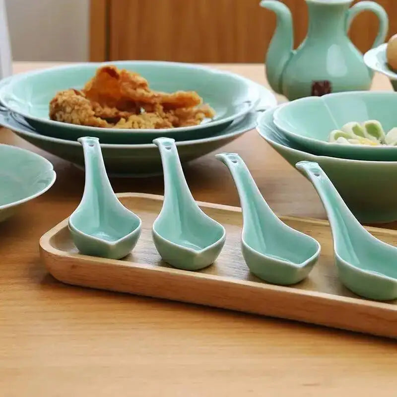 Longquan Celadon Spoon Tableware Flat Bottom Soup Spoon Congee Spoon Ruyi Spoon Oasis Select