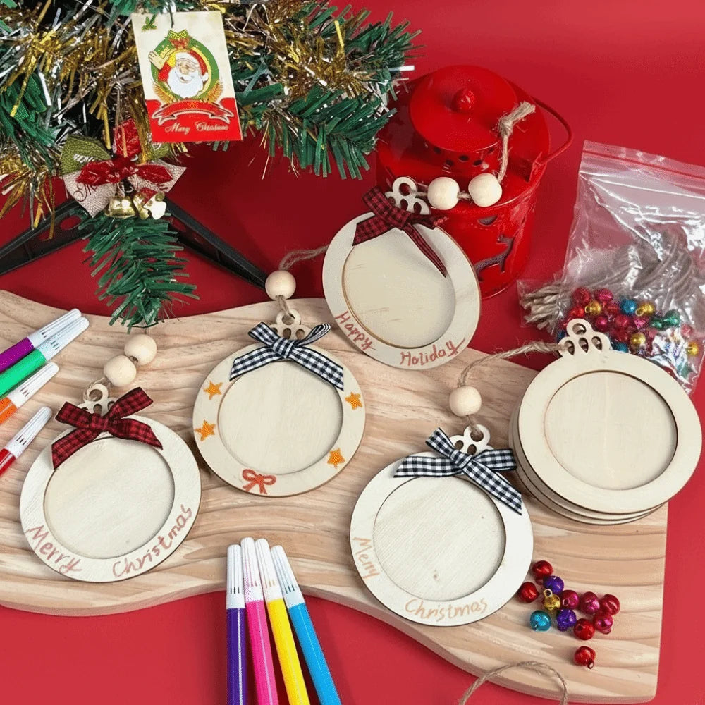 6-Pack Wooden Christmas Frame Ornaments – DIY Coloring Xmas Decor