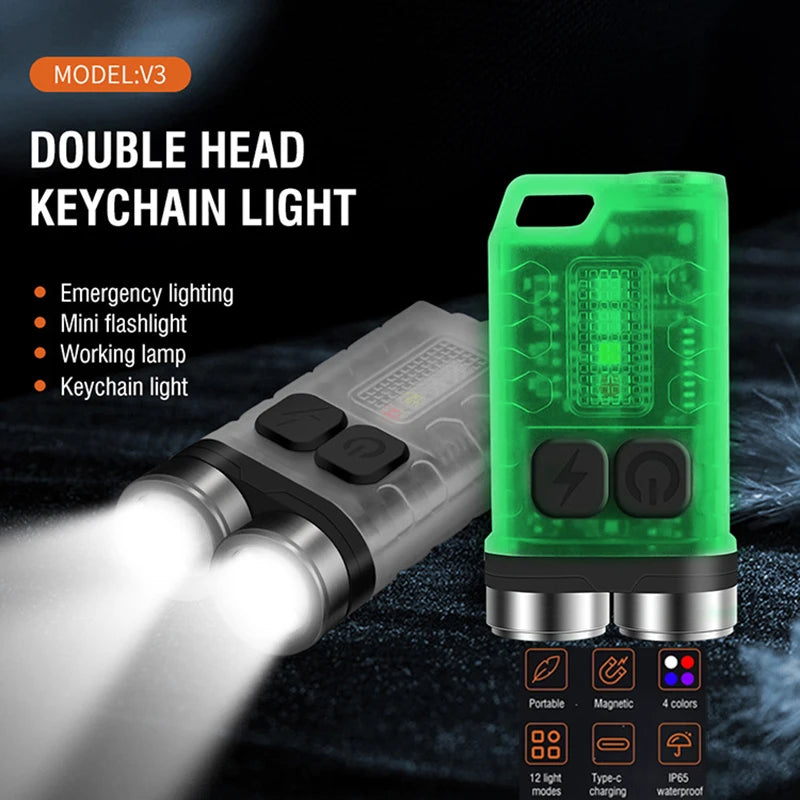 Multifunctional Mini V3 EDC Keychain Flashlight Super Bright Portable Waterproof LED Torch Type-C Rechargeable Pocket Lantern Oasis Select