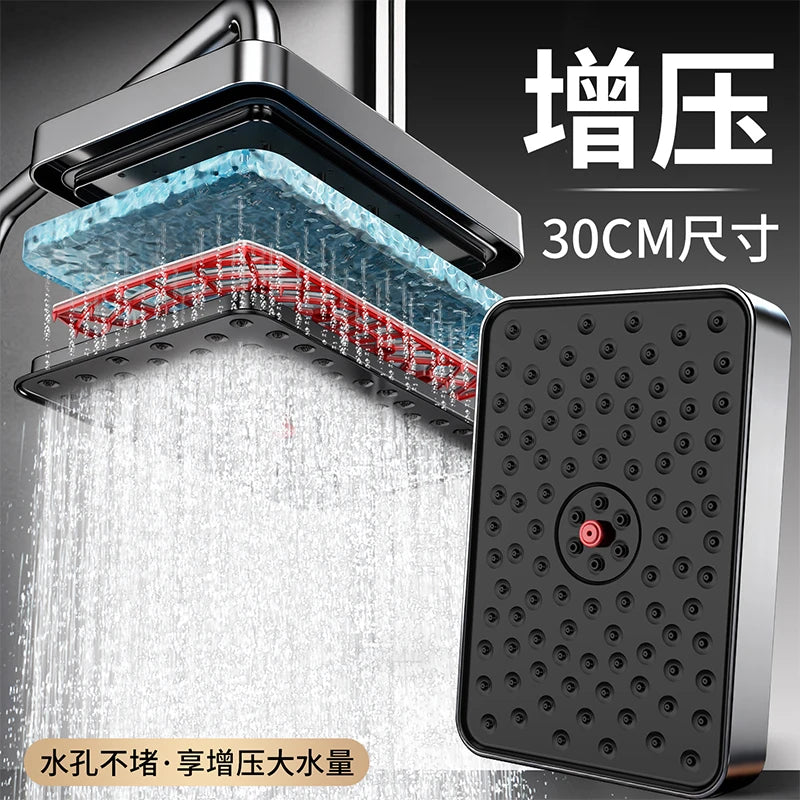 New 30cm Self Cleaning and Anti Clogging High Pressure Overhead Large Flow Booster Rain Shower Head 360° Rotation Water Saving Oasis Select