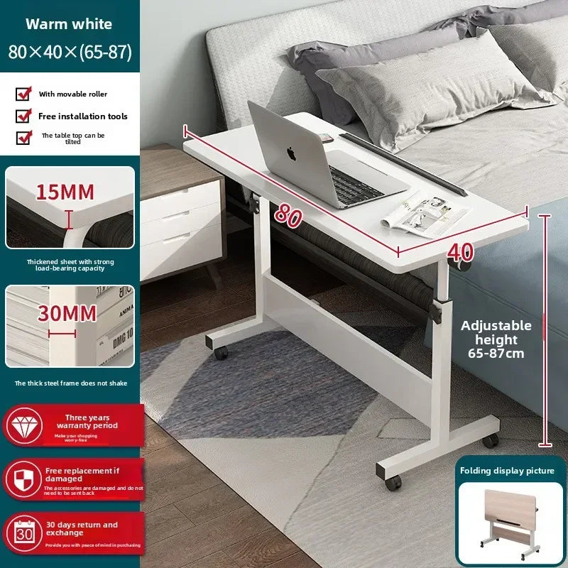 Folding table mobile small table bedside foldable lift coffee table standing with gurney bedside laptop desk Durable Oasis Select 80 40 White